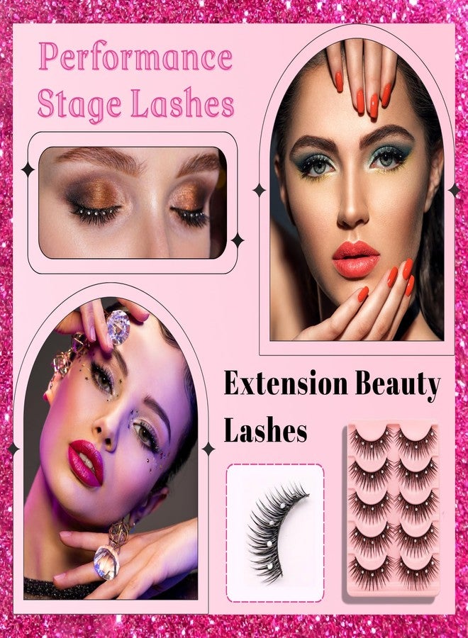 beyonday 5 Pairs Bling Glitter Lashes 3D Natural Cosplay Eyelash with Rhinestones, 13mm Dramatic Manga Lashes with Diamonds, Stage Makeup Lashes for Decorative Christmas Halloween New Year Party - Image 4